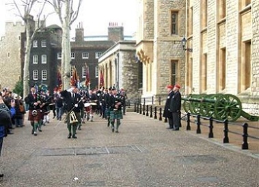Scottish Guards marching towards the camera